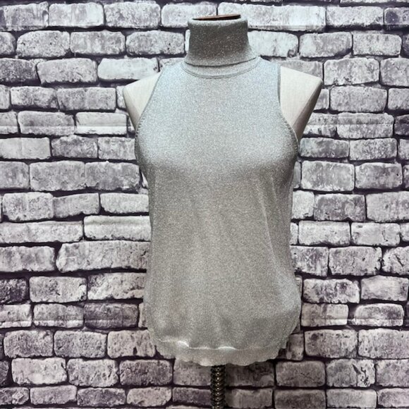 Lauren Ralph Lauren Silver Metallic Sleeveless Turtleneck Sweater Size M - Picture 1 of 8